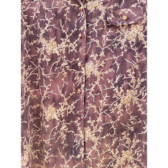 Ryh shin Women's brown floral short sleeves button-down Blouse  - medium - Picture 7 of 8